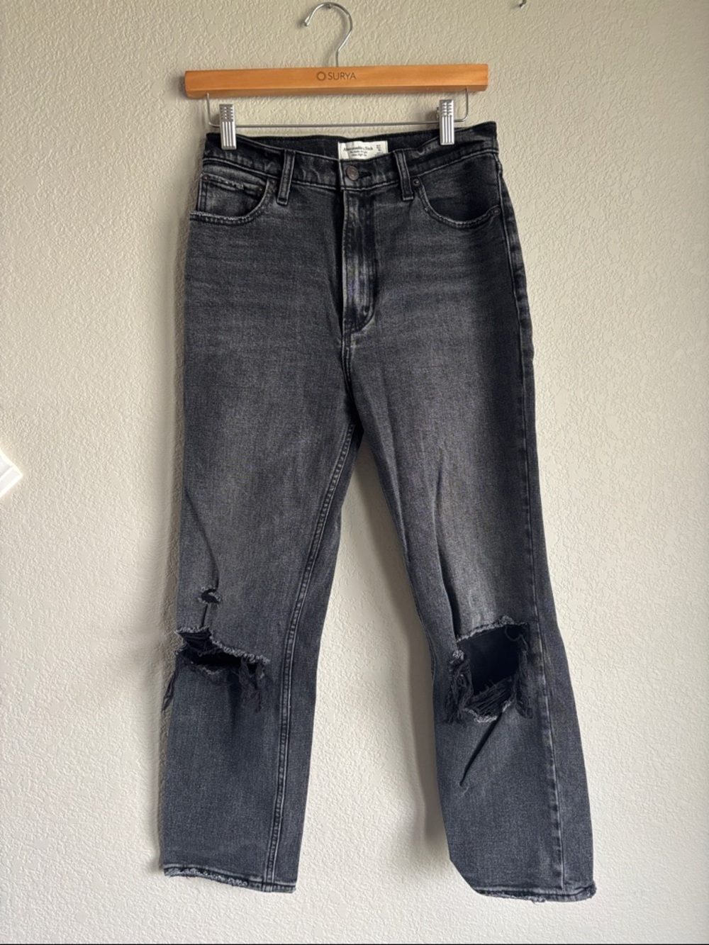 Abercrombie & Fitch Black Washed Ankle Crop Ripped Jeans